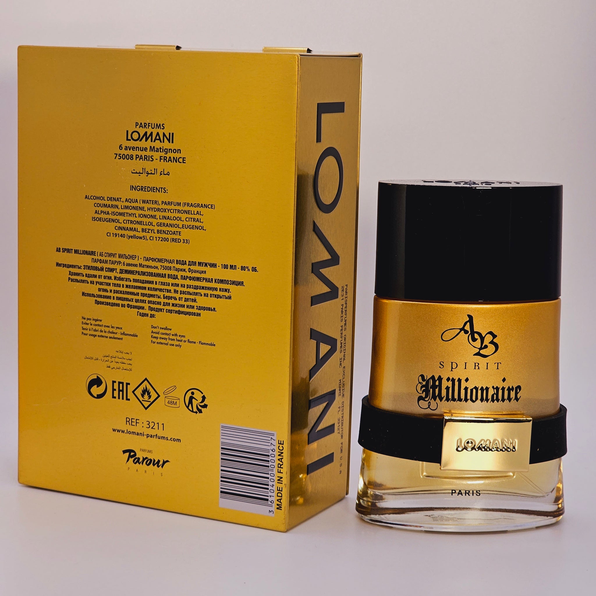 AB Spirit Millionaire by Lomani for Men - 3.3 oz Eau De Toilette