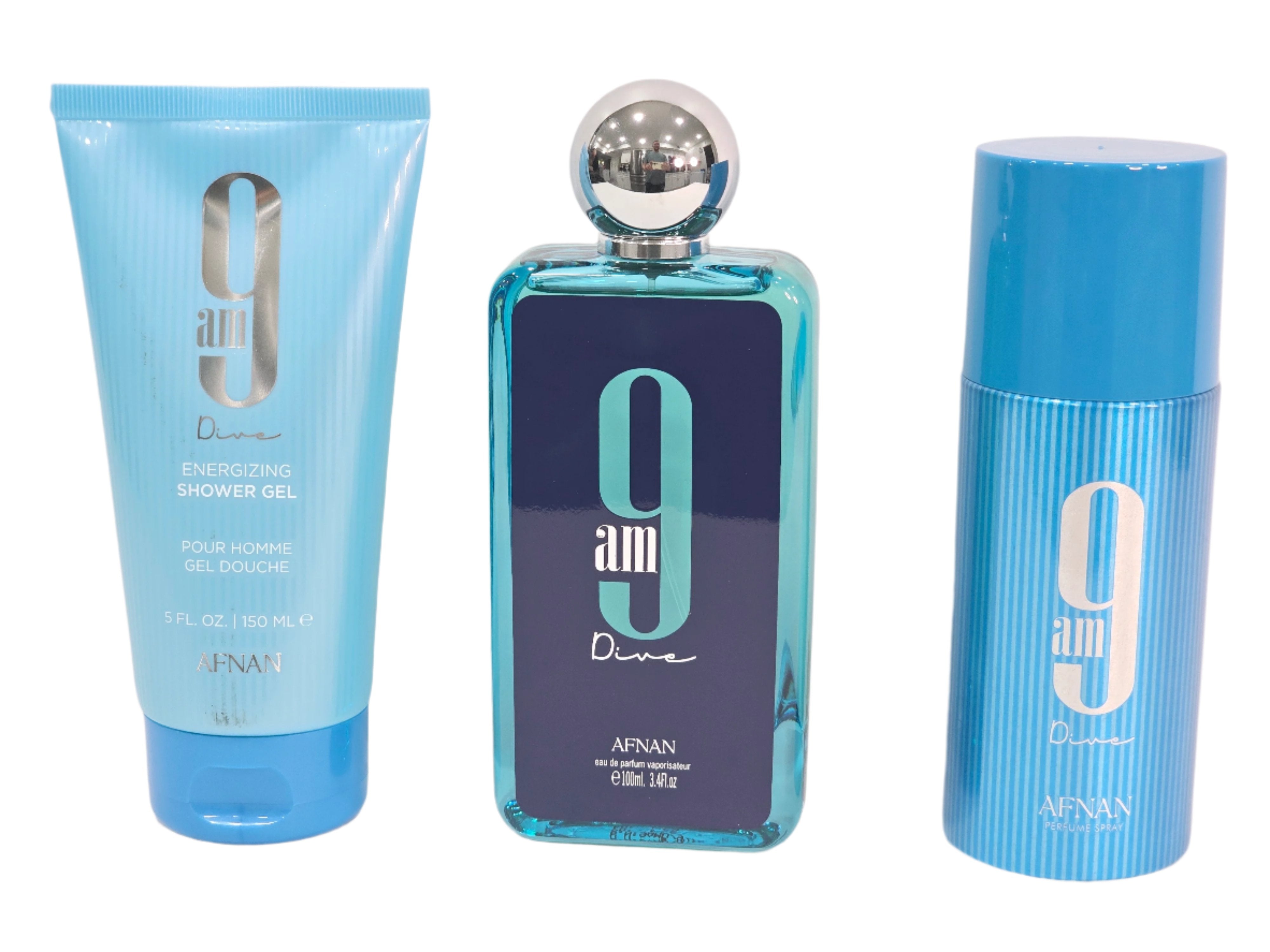 9am 9AM Dive By Afnan Gift Set EDP 100ml Deo 150ml Shower Gel 150ml Unisex ...