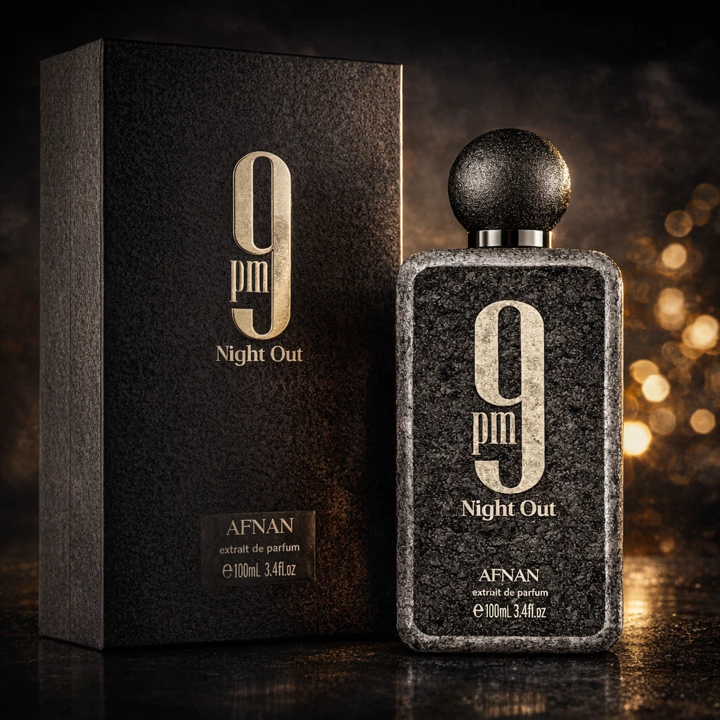 Perfume bottle and packaging with brand logo on a white background