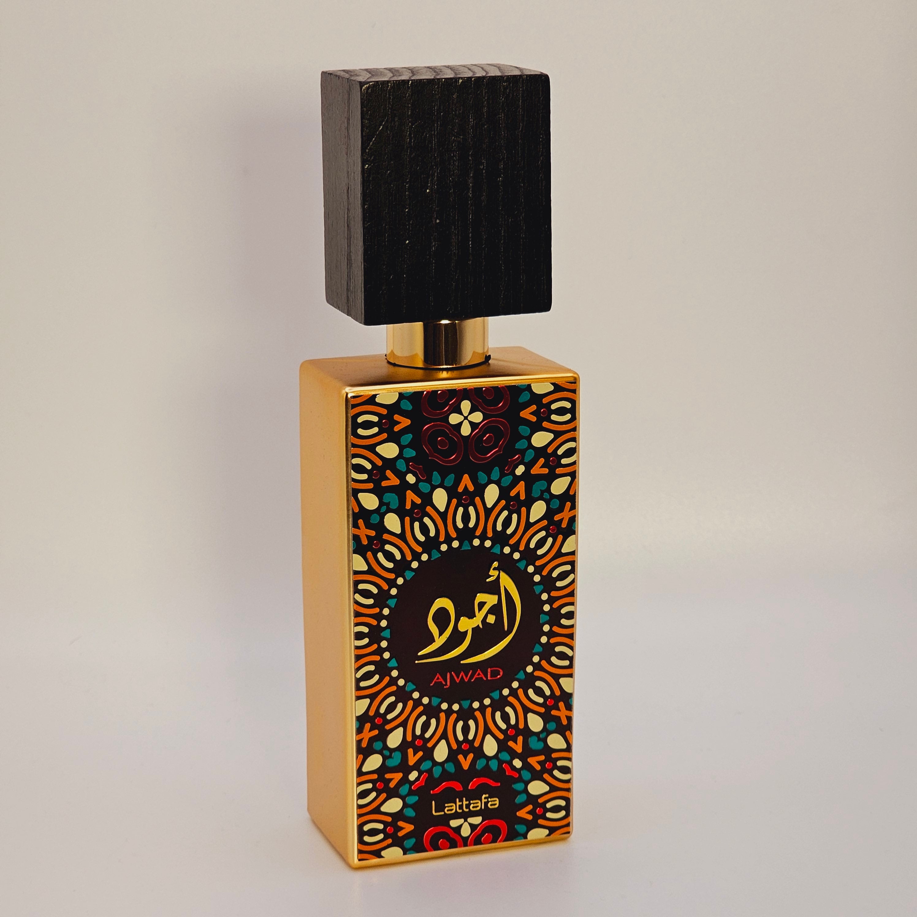 Ajwad Eau De Parfum By Lattafa Unisex 2.0 Oz Amber Rose Sandalwood Sweet Vanilla Caramelized Fruits
