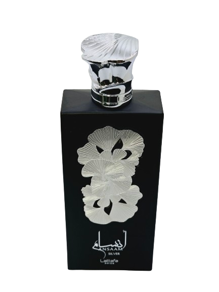 Ansaam Silver Eau De Parfum Unisex By Lattafa 3.4 oz Cardamom Bergamot Davana Lavender Amber