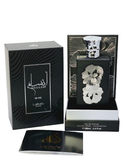 Ansaam Silver Eau De Parfum Unisex By Lattafa 3.4 oz Cardamom Bergamot Davana Lavender Amber