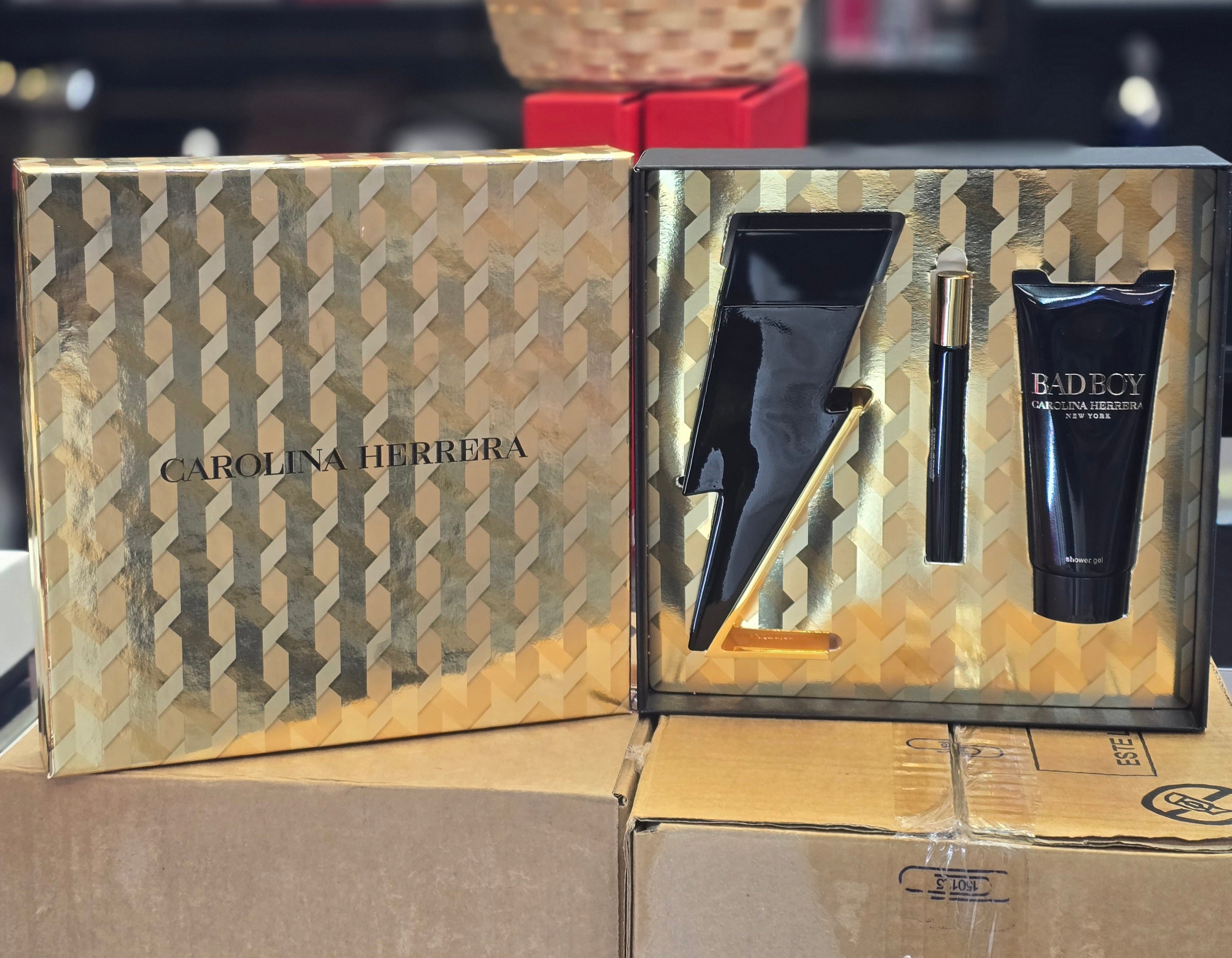 Carolina Herrera Bad Boy 3-Piece EDT 3.4 Oz + 3.4 S/G +EDT 0.34 oz. Men