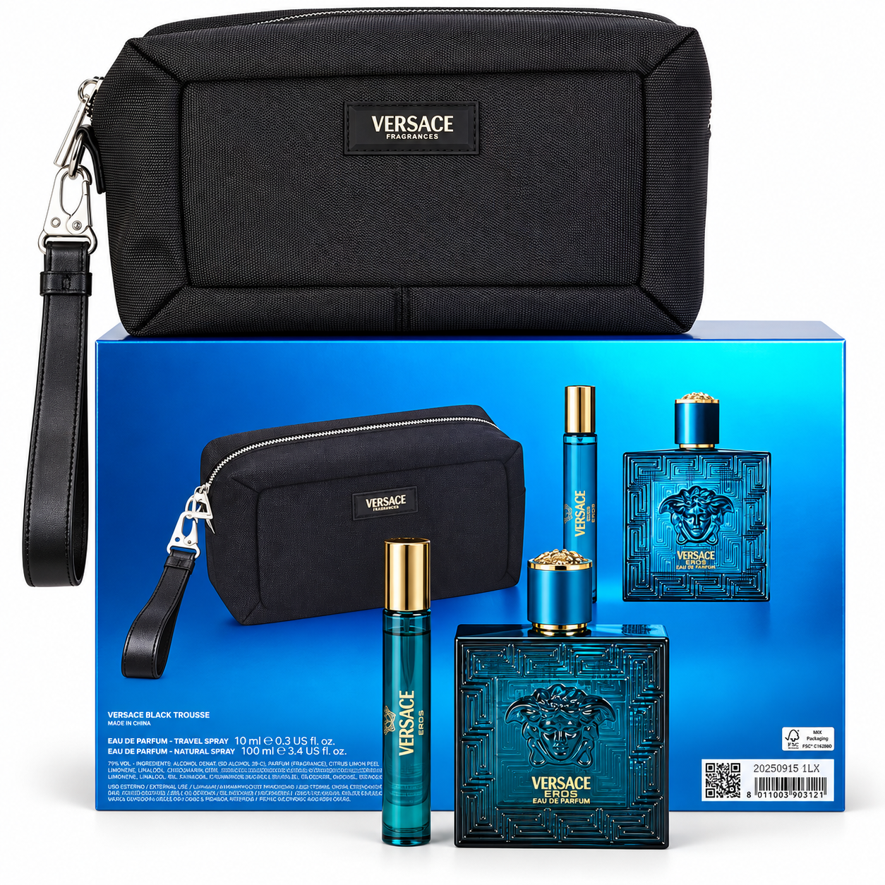 Versace Eros 3-Pc presents an elegant, enveloping woody, citrus, fresh profile. Its composition is designed for men and offers a versatile fragrance experience ideal for everyday wear, dates, dinners, and special occasions.