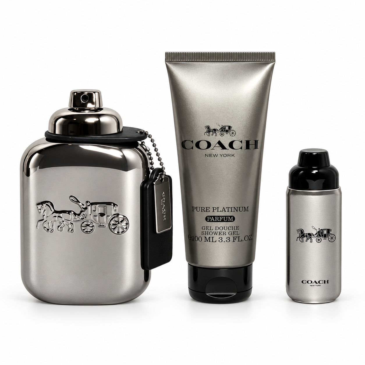 Set de Regalo de 3 Piezas Coach Pure Platinum Parfum para Hombre – 100ml