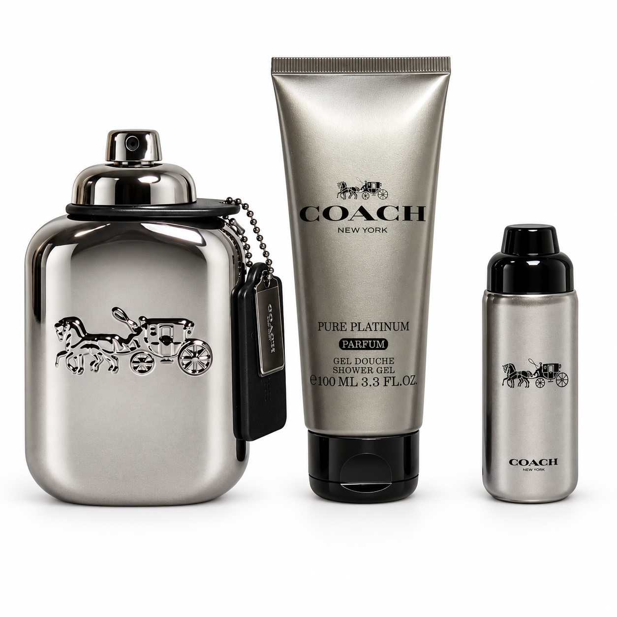Set de Regalo de 3 Piezas Coach Pure Platinum Parfum para Hombre – 100ml