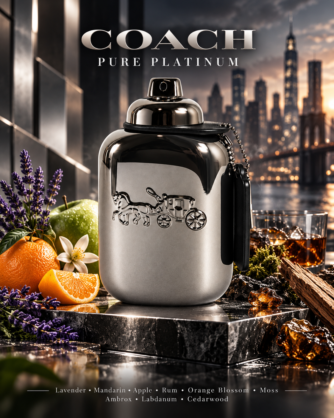 Set de Regalo de 3 Piezas Coach Pure Platinum Parfum para Hombre – 100ml