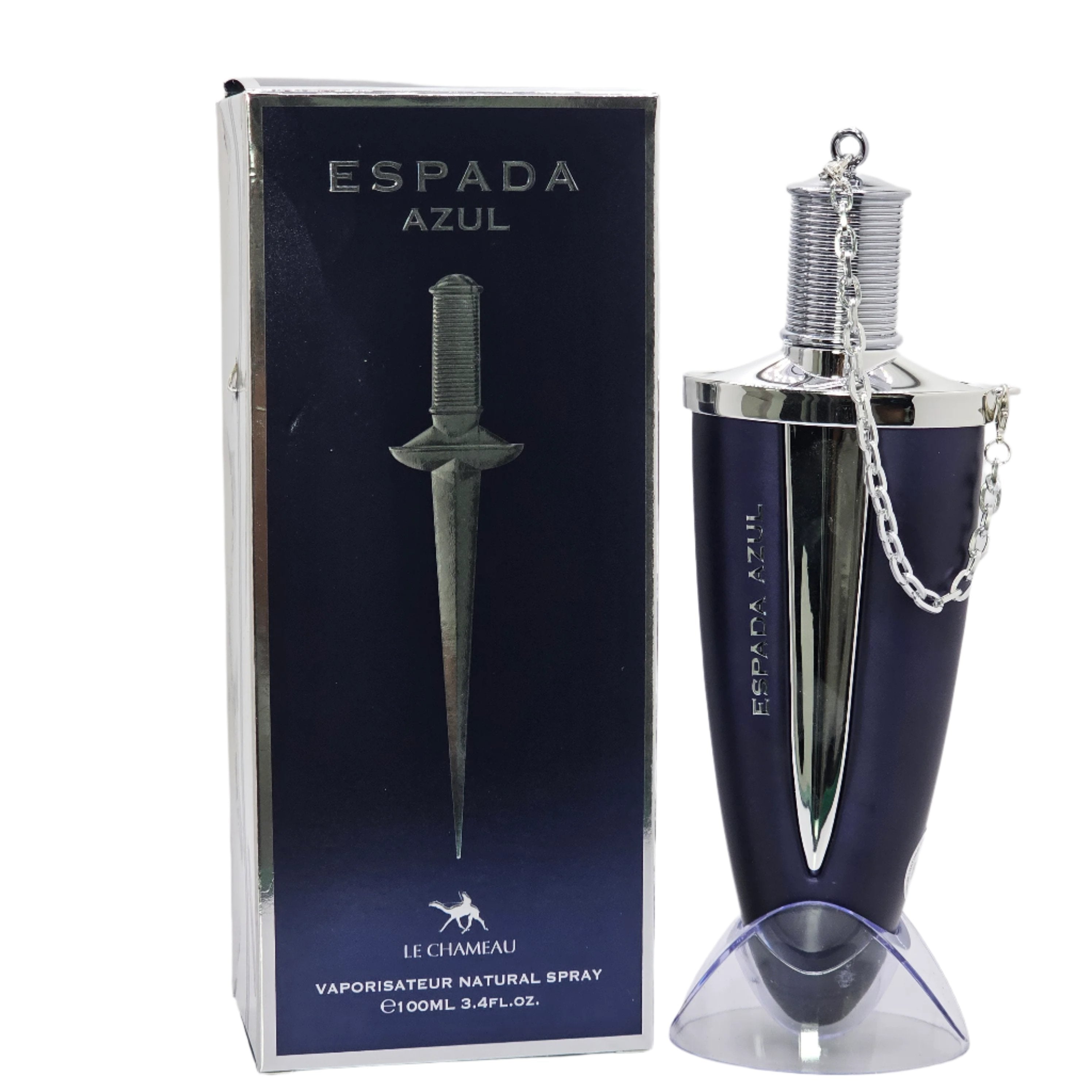 Emper Espada Azul Le Chameau Perfume opens with Melon, Mandarin, Orange, Cucumber, reveals Basil, Sage, Geranium, Vetiver at the heart, and settles into Jasmine, Musk, Wood, patchouli, Suede in the base. Its woody, fresh, musky profile creates an elegant, versatile presence ideal for everyday wear, dates, dinners, and special occasions.