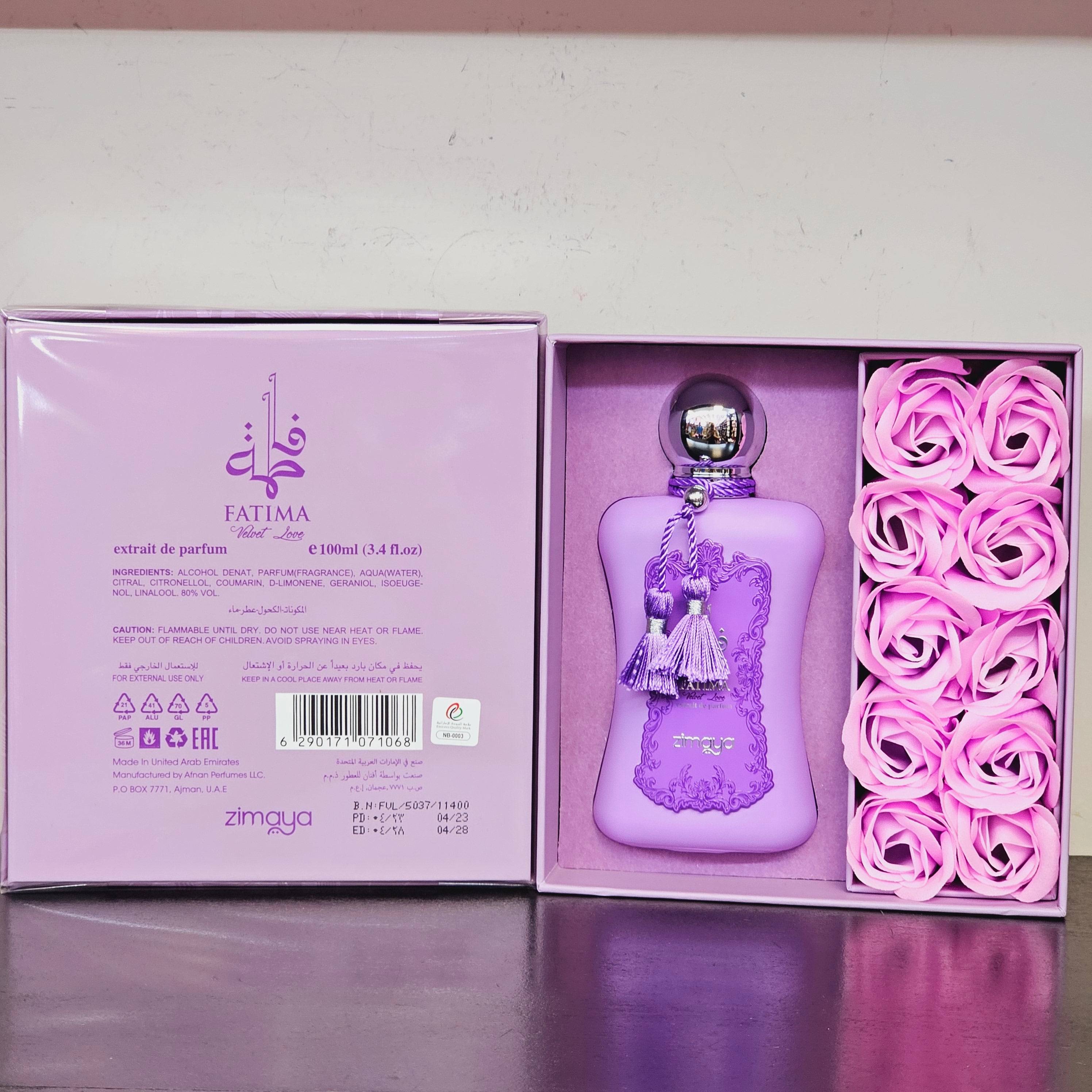 Fatima Velvet Love Extrait De Parfum Para Mujer de Zimaya 3.4oz/100ml Fragancias