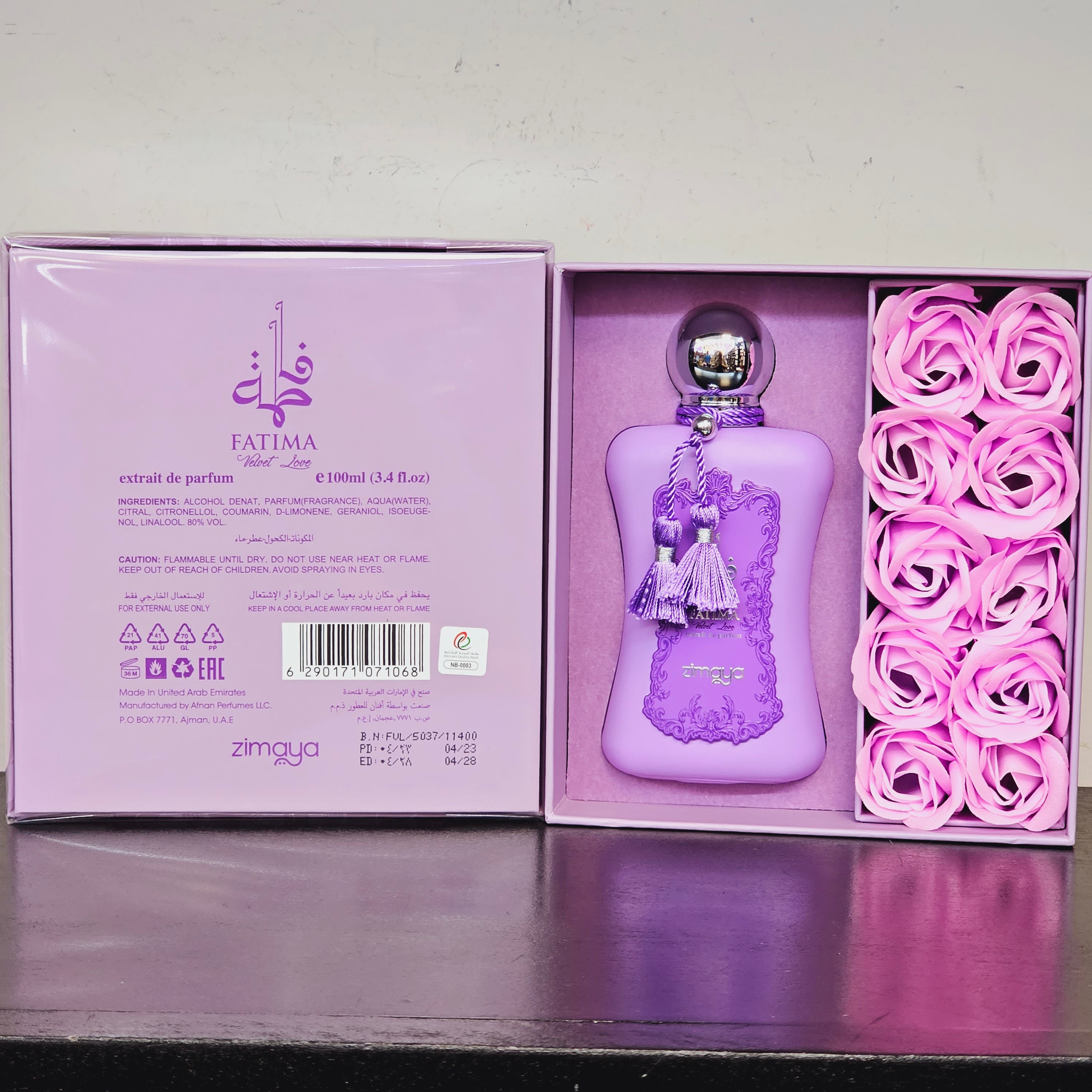 Fatima Velvet Love Extrait De Parfum Para Mujer de Zimaya 3.4oz/100ml Fragancias