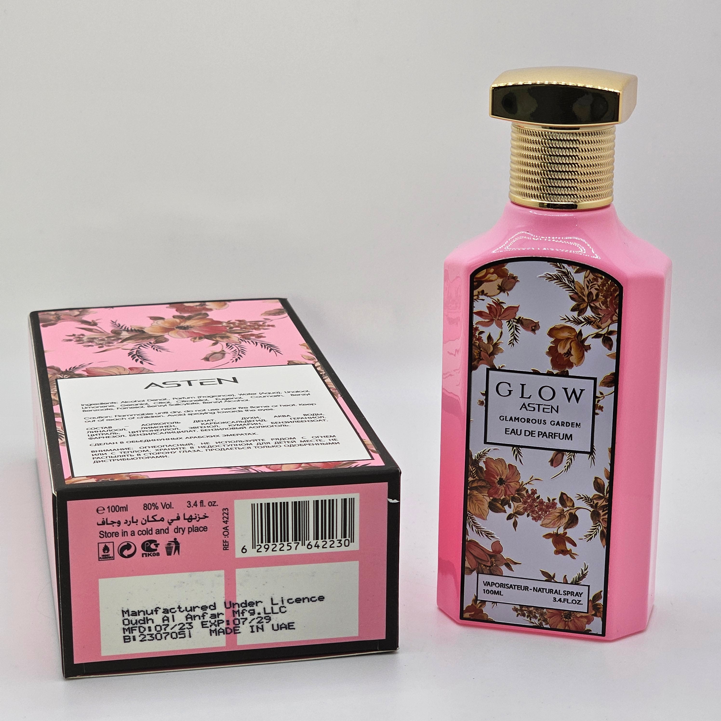 Glow Glamorous Garden Eau De Parfum Para Mujer de Asten Cautivadora Fragancia Floral 3.4 Oz/100ml