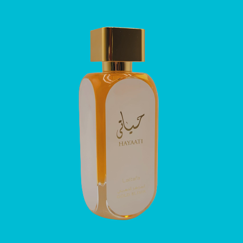 Hayaati Gold Elixir de Lattafa, espray de 100 ml/3.4 fl oz Eau De Parfum Unisex, fragancia floral para una elegancia atemporal.