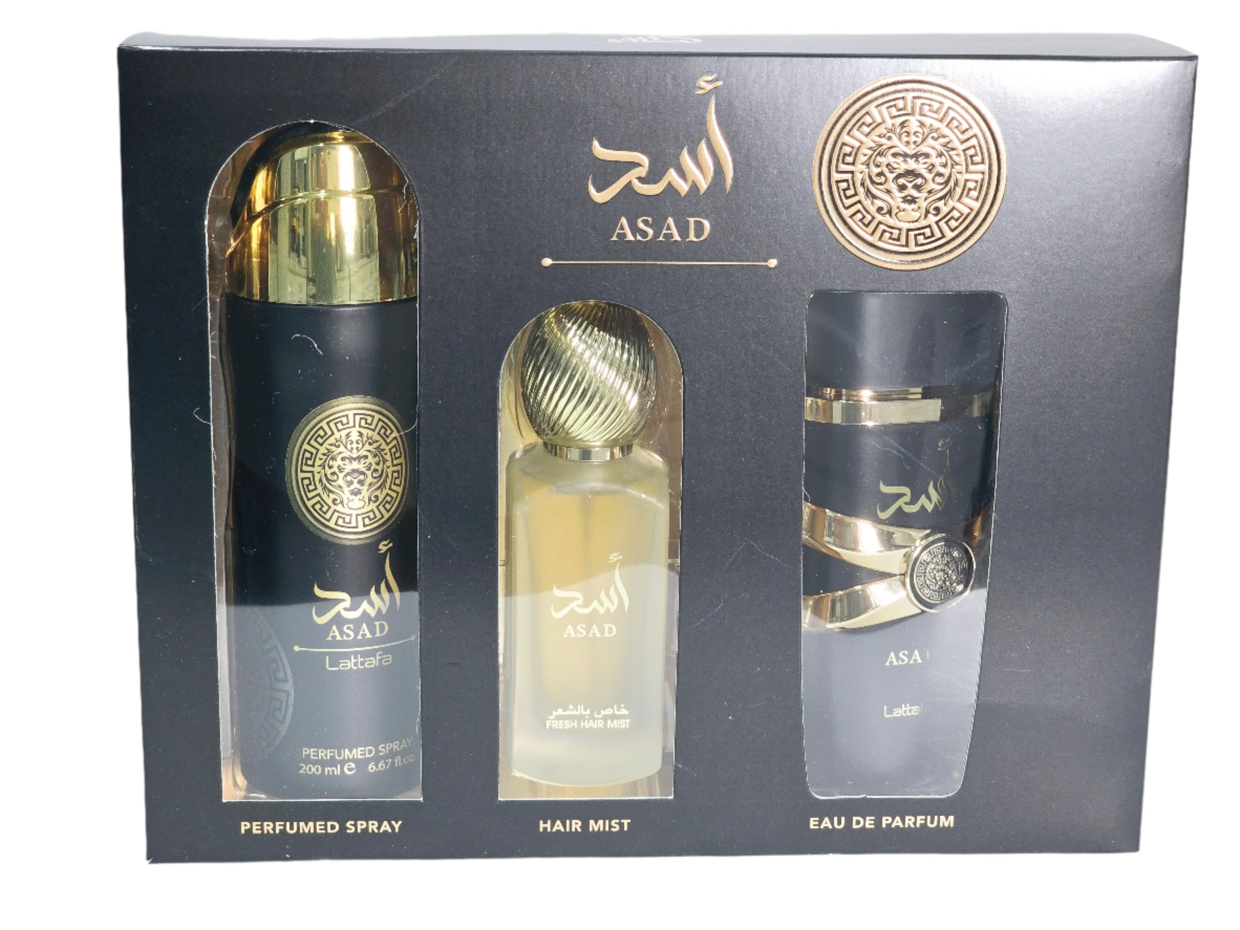 Lattafa Asad Asad Eau de Parfum para Hombre, Set de Regalo de 3 Piezas, 3.4 oz