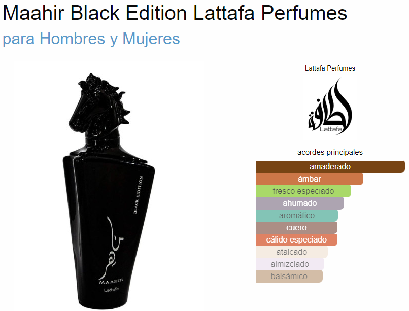 Maahir Black Edition By Lattafa Unisex Eau De Parfum Spray 3.4oz/100ml