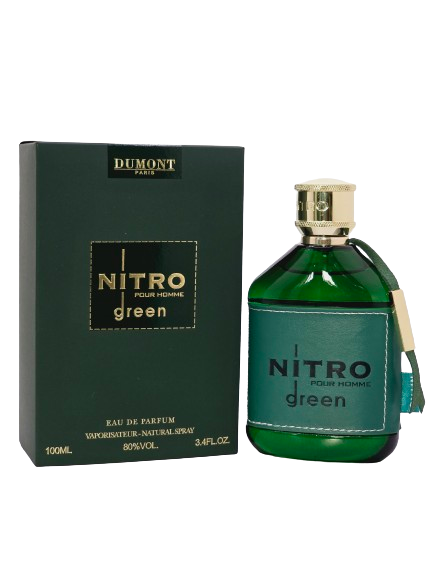 Travel Sample Tester 5ML Nitro Green Eau De Parfum By Dumont For Men Amber Woody Warm Spicy Powdery Vanilla Fresh Leather Lavender