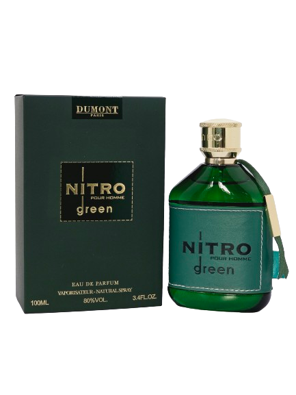 Travel Sample Tester 5ML Nitro Green Eau De Parfum By Dumont For Men Amber Woody Warm Spicy Powdery Vanilla Fresh Leather Lavender
