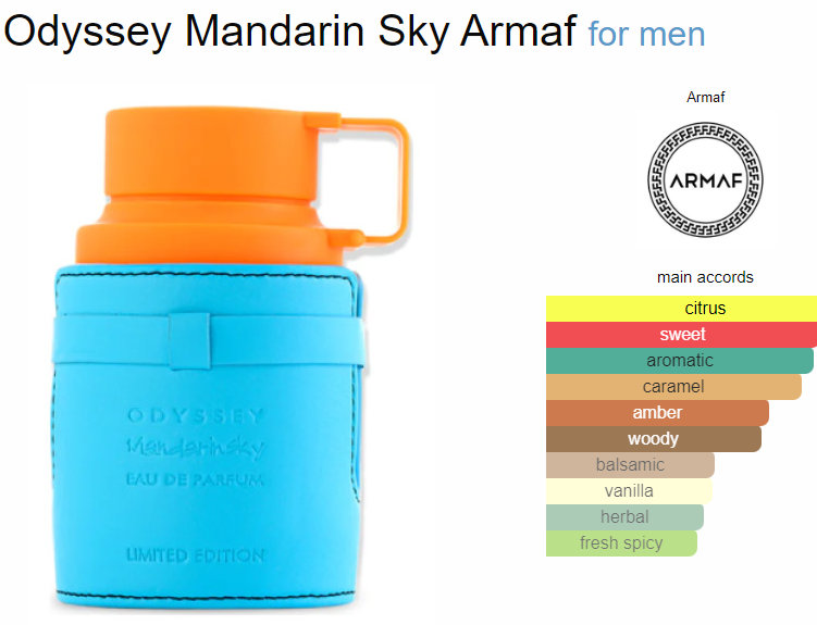 Odyssey Mandarin Sky Armaf Limited Edition For Men Eau De Parfum 3.4oz/100ml Elevate Your Scent Experience