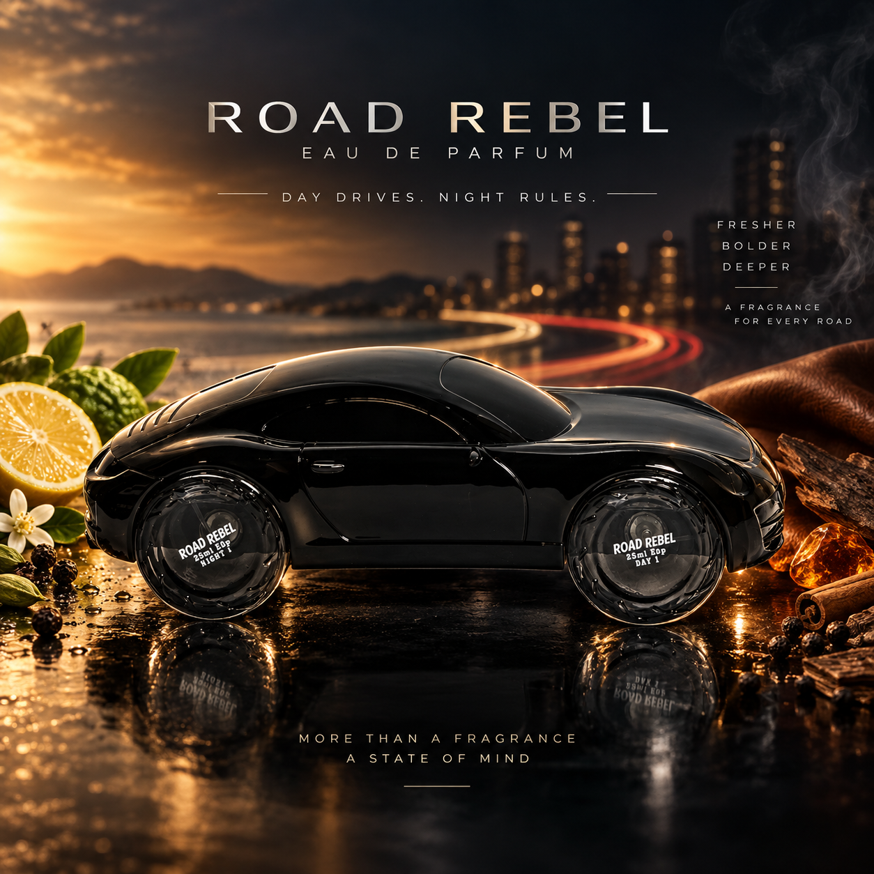 Road Rebel Eau de Parfum Gift Set for Men – 4-in-1 Day & Night Fragrance Collection 4 x 25ml