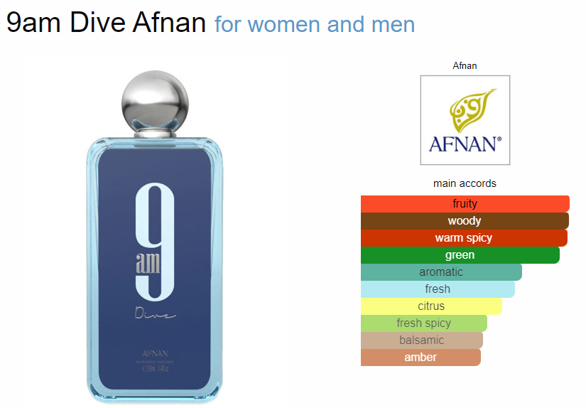 9 AM Dive by Afnan Perfumes - Unisex Eau de Parfum Spray 3.4 oz (100ml)