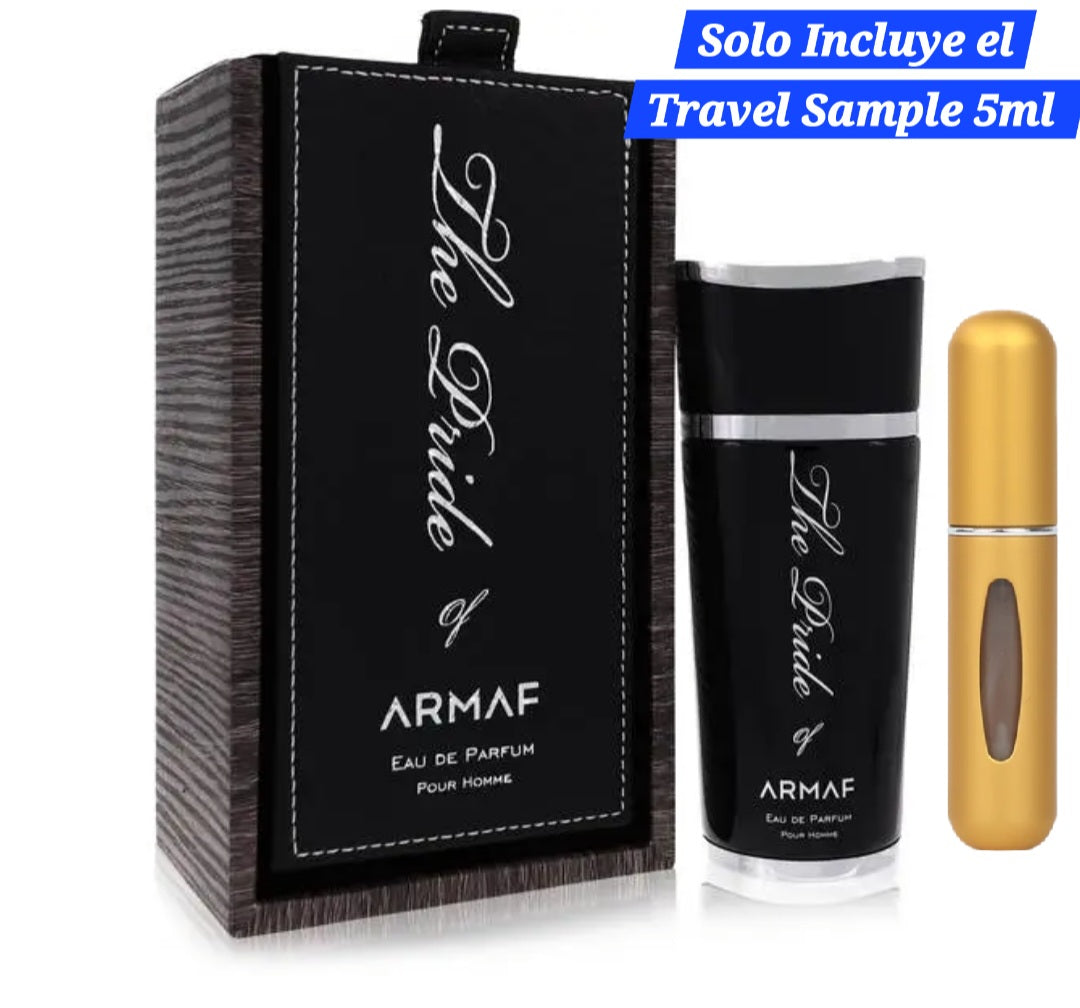 Dark, mysterious, and undeniably powerful — The Pride Black by Armaf is a fragrance built for those who own every room they walk into. This deep oriental woody scent opens with a smoky, spiced intensity that evolves into a rich, resinous heart before settling into a warm, commanding base that lingers long after you've left. Try it in our convenient 5ml travel spray and discover your new signature scent.