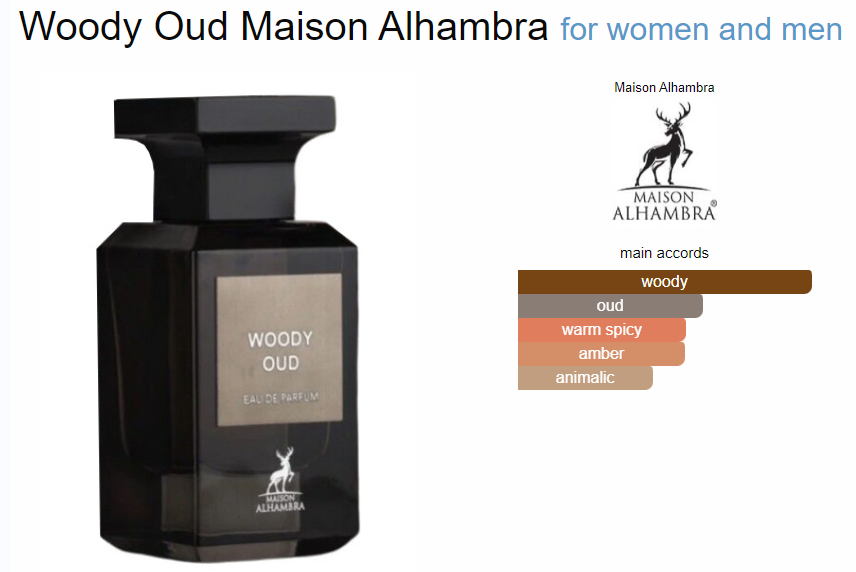 Woody Oud Eau De Parfum 80ml 2.7 Fl.oz Maison Alhambra  Long Lasting Unisex
