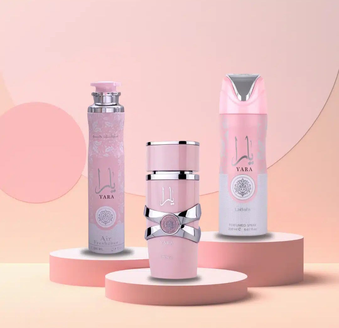 Yara Gift Set by Lattafa Edp+200ml Deo+300ml Air Freshener