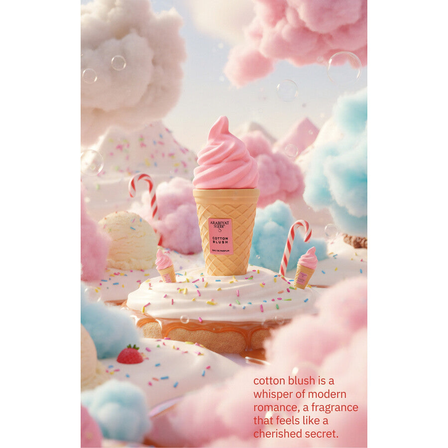 Pink cotton candy-flavored ice cream cone with packaging on a white background
