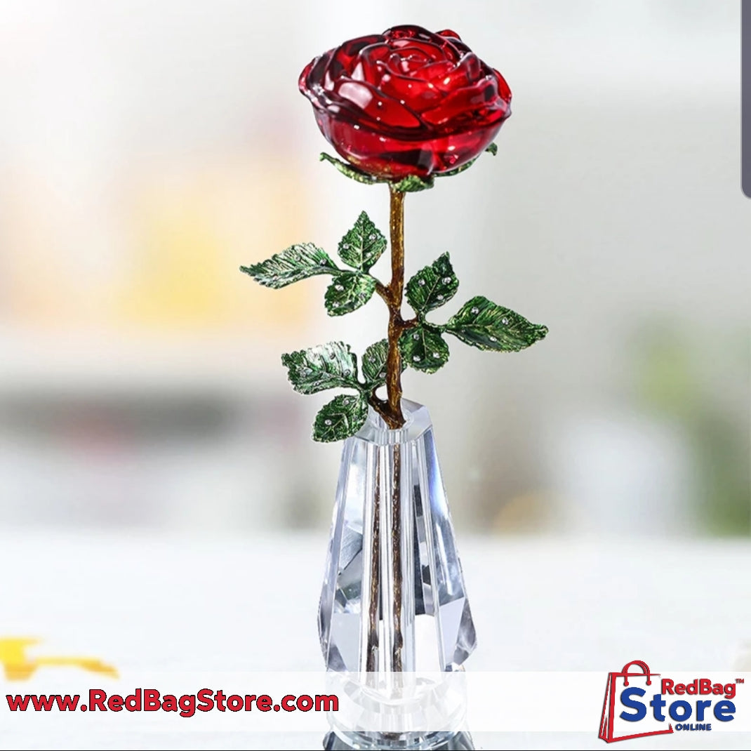Crystal Red Rose Flower Figurines Craft Birthday Valentine's Day Favors X'mas Gifts Wedding Home Table Decoration Ornament