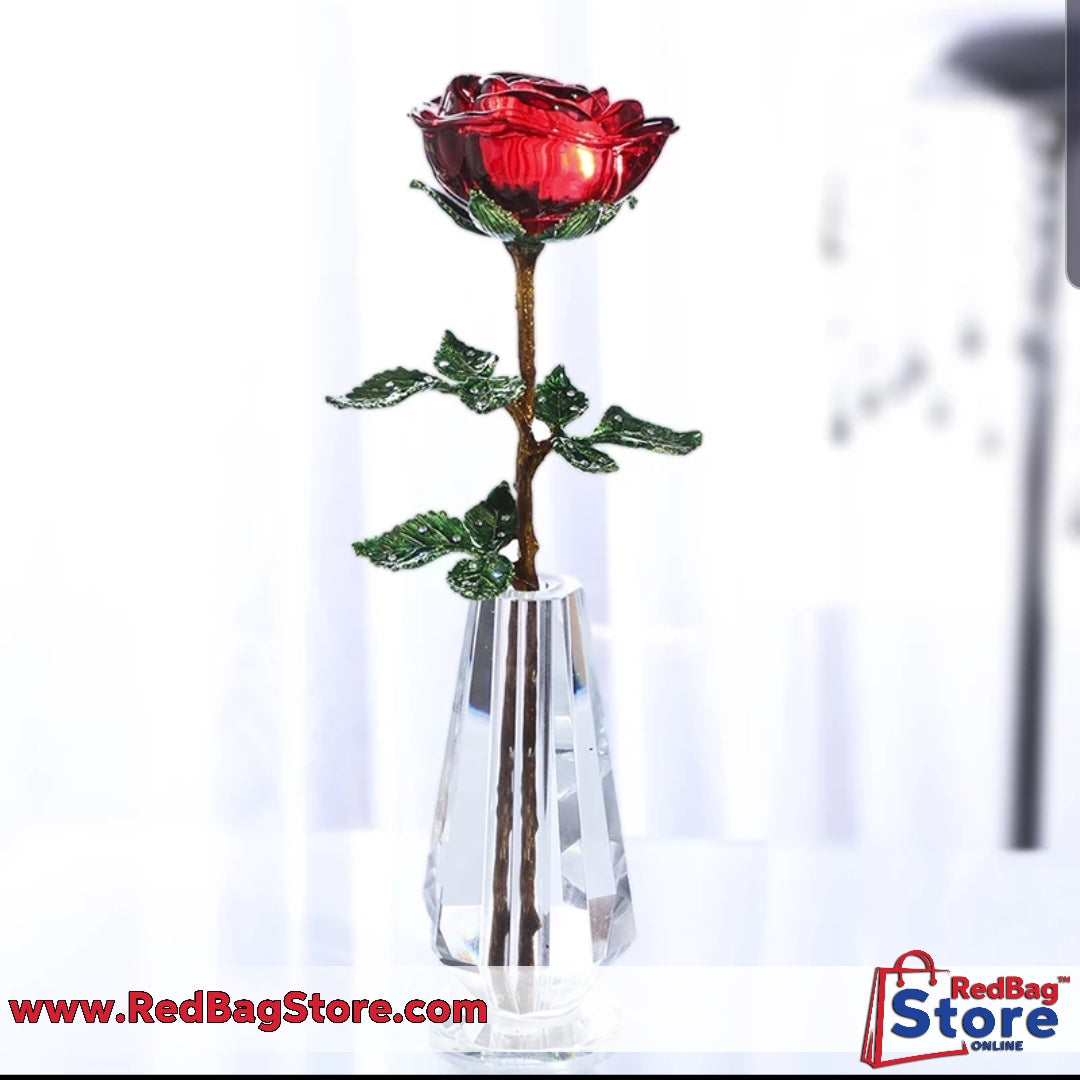 Crystal Red Rose Flower Figurines Craft Birthday Valentine's Day Favors X'mas Gifts Wedding Home Table Decoration Ornament