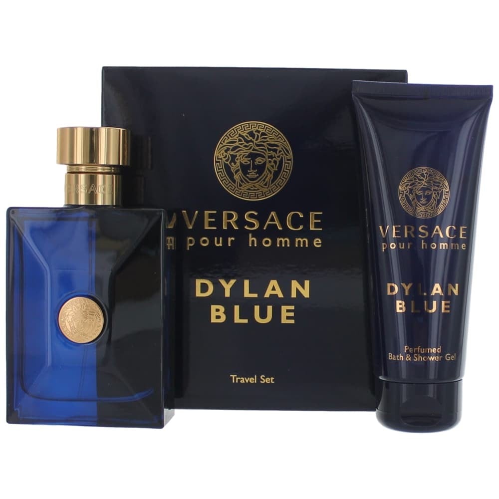 Versace Travel Bag Dylan Blue 3 Piece Gift Set with Medusa Head Bag Men 3.4  Oz